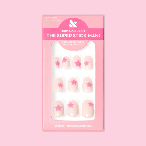 Pink Star Party | Extra Short | Round - Tab Press-On